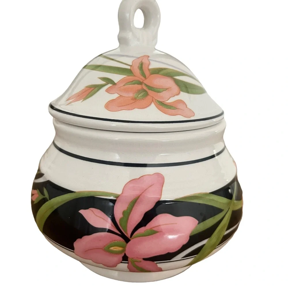 Sango Allure Sugar Bowl W/Lid Pink Flowers Vintage - Picture 2 of 12